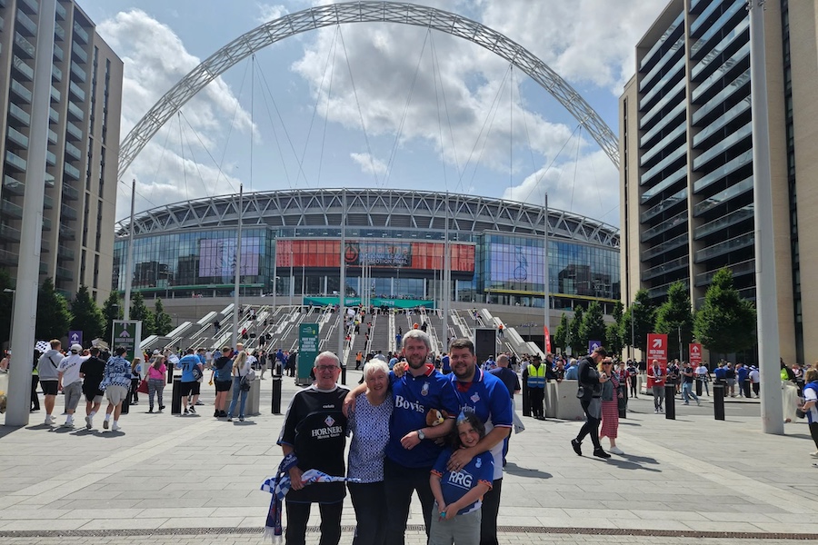 Oldham Athletic fans outside the stadium after promotion